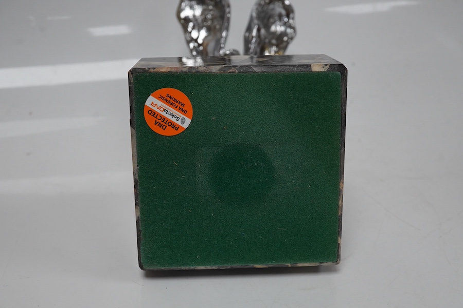 A chrome Spirit of Ecstasy car mascot on marble base, 13.5cm high not including marble base. Condition - good